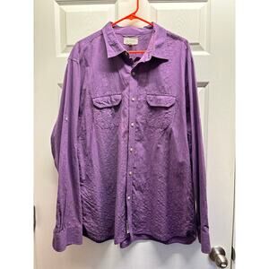 Islander Men's Size XL Purple Button Up Roll-Tab Long Sleeve Cotton Shirt